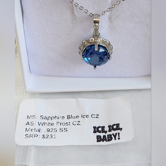 NWT Ryze Sapphire Blue Ice & White Cubic Zirconia .925 Sterling Silver Necklace - Picture 6 of 8